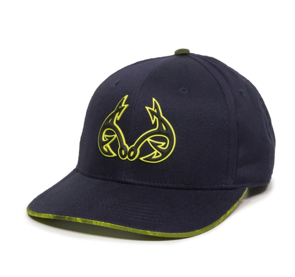 RealTree Fishing Navy & Lime Brushed Cotton Twill Hat Outdoor Cap –